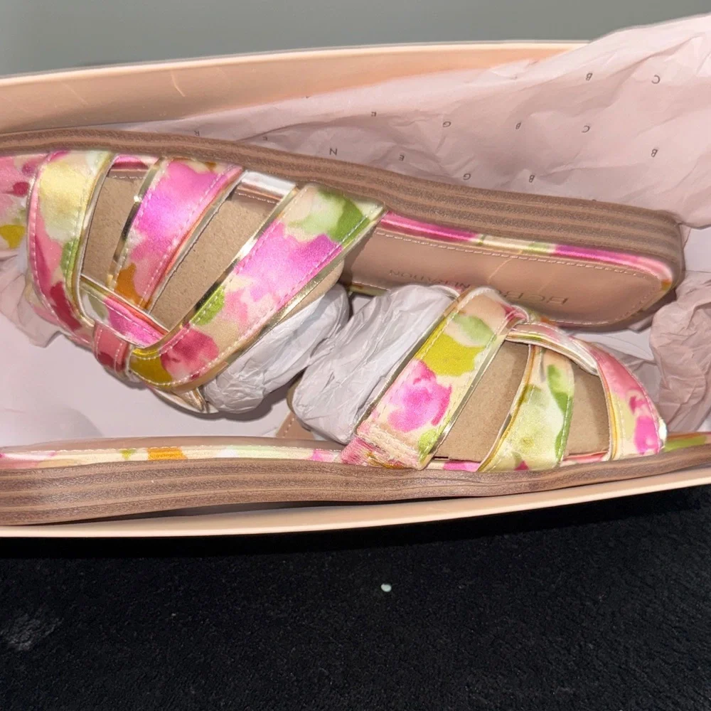 NWT-BCBGeneration Pink and Yellow Floral Sandals - Picture 8 of 8